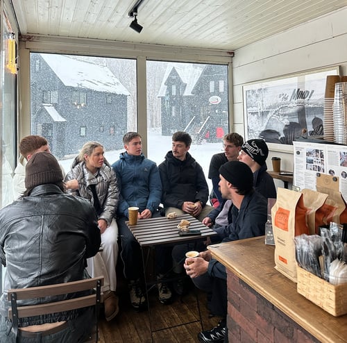 Chat at lunchtime winter work